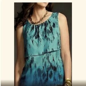 CABI Silk Layer Tank Top blouse Turquoise Abstract
